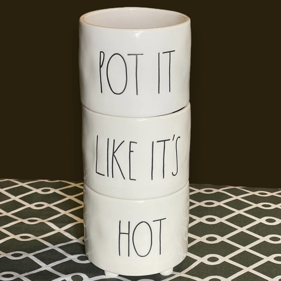 Rae Dunn Ceramic Footed Planters Set of 3 Stackable - Picture 2 of 10